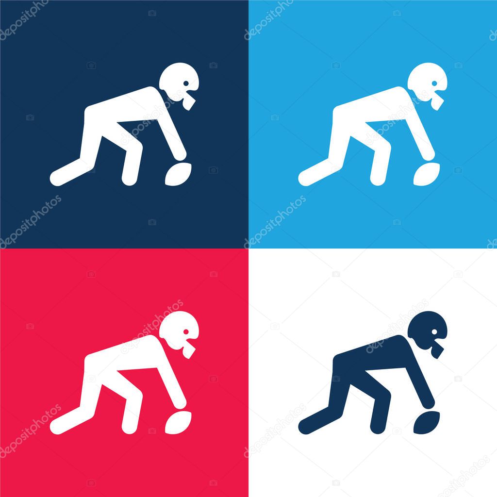 American Football Player Picking The Ball blue and red four color minimal icon set