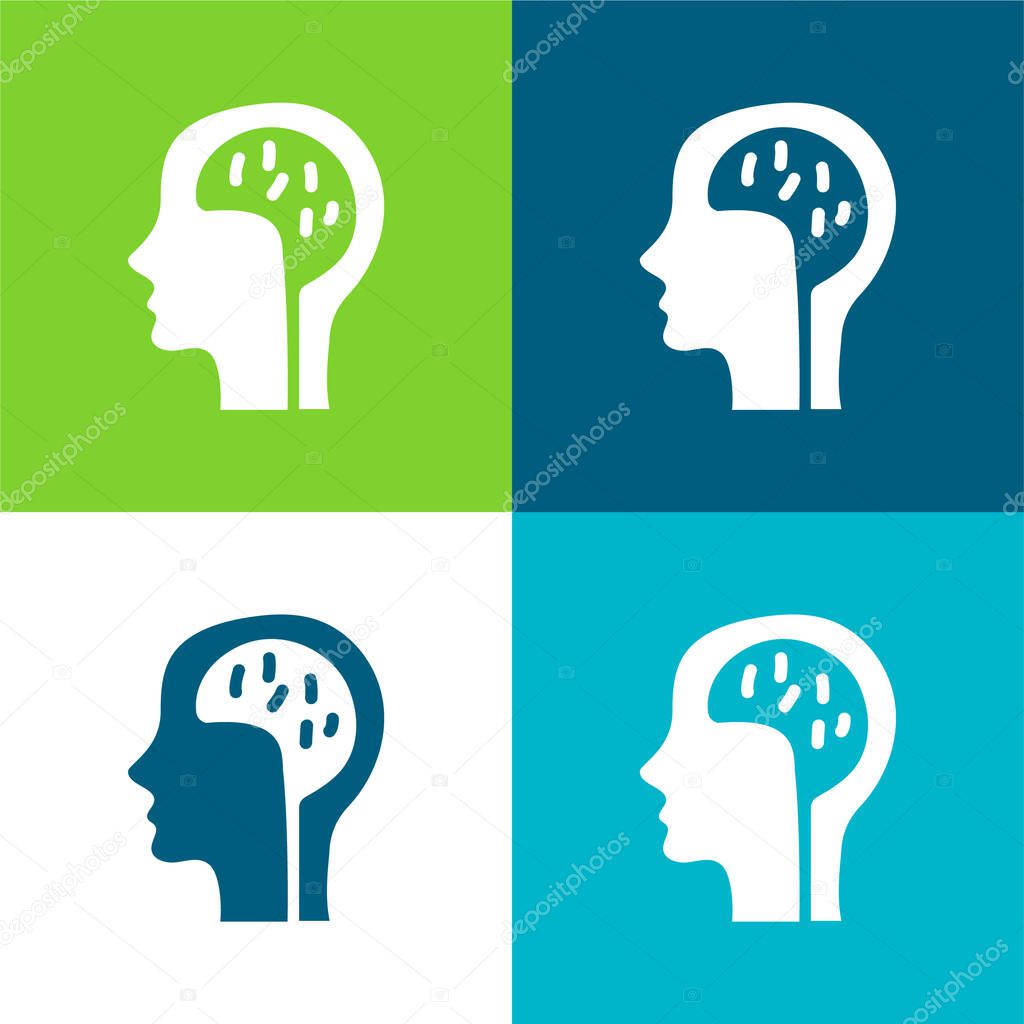 Brain Flat four color minimal icon set