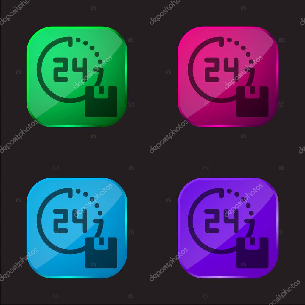 24 Hours Delivery four color glass button icon