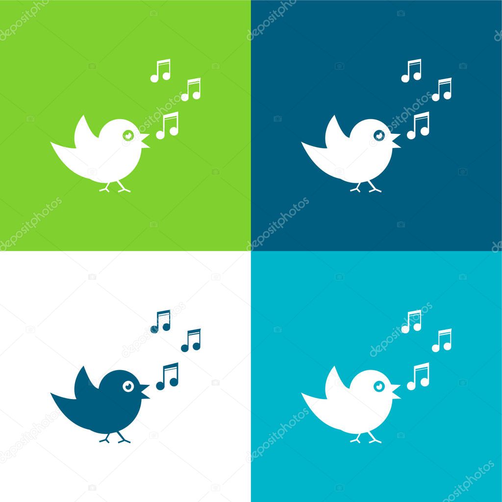 Bird Singing With Musical Notes Flat four color minimal icon set
