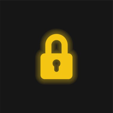 Big Lock yellow glowing neon icon clipart