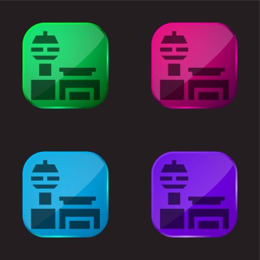 Havaalanı dört renkli cam düğme simgesi