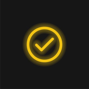 Accept Circular Button Outline yellow glowing neon icon clipart