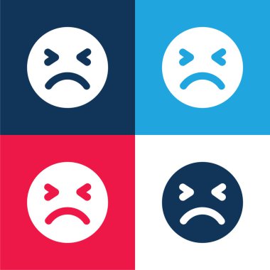 Kötü Yüz mavi ve kırmızı dört renk minimal simgesi seti