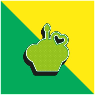 Doğum günü Keki Yeşil ve Sarı 3D vektör simgesi