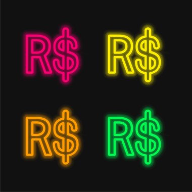 Brezilya Gerçek Sembol dört renk parlayan neon vektör simgesi
