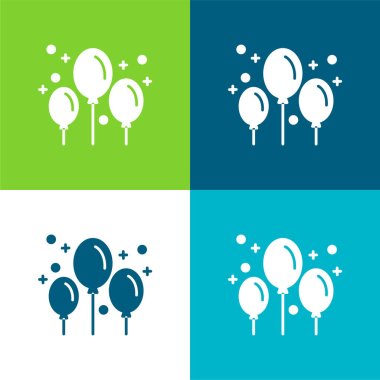Balloons Flat four color minimal icon set clipart