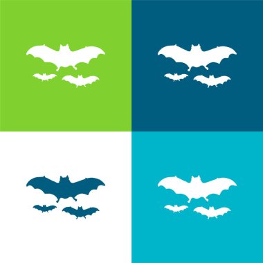 Bats Flying Flat four color minimal icon set clipart