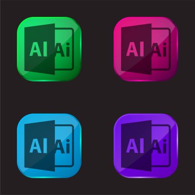 AI Dosya Biçimi Sembolü Dört renkli cam düğme simgesi