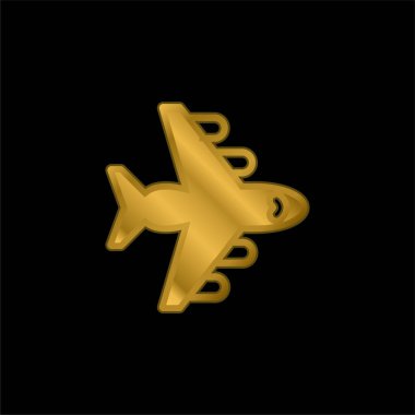 Uçak altın kaplamalı metalik simge veya logo vektörü