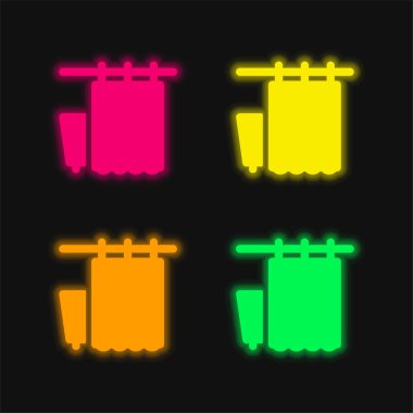 Banyo Perdeleri dört renk parlayan neon vektör simgesi