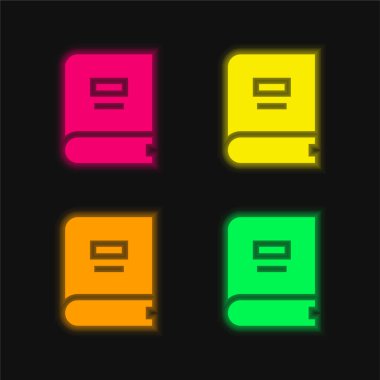 Kitap dört renk parlayan neon vektör simgesi