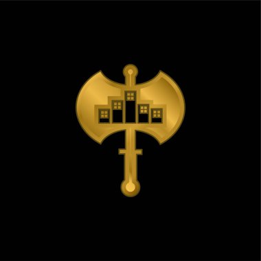 Axe City altın kaplama metalik simge veya logo vektörü