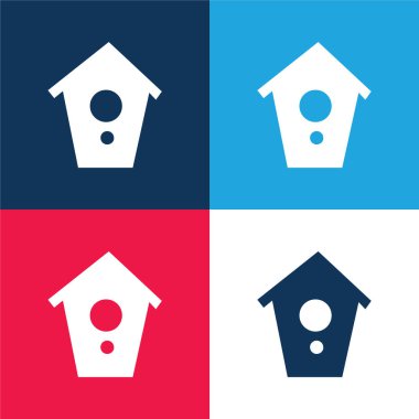 Birds House mavi ve kırmızı dört renk minimal simge kümesi