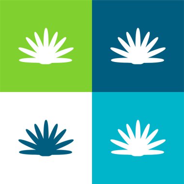 Meksika 'nın Agave Bitki Silueti Düz 4 renk simgesi seti