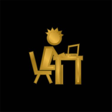 Bilgisayar altın kaplamalı metalik simge ya da logo vektörü