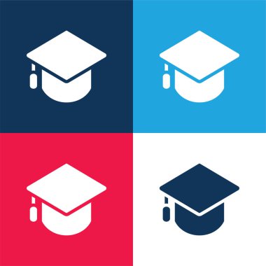 Büyük Mortarboard mavi ve kırmızı dört renk minimal simgesi