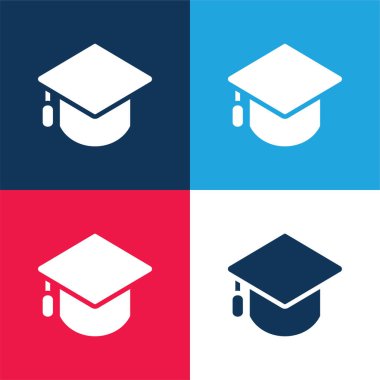 Big Mortarboard blue and red four color minimal icon set clipart