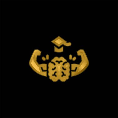 Beyin altın kaplamalı metalik simge veya logo vektörü