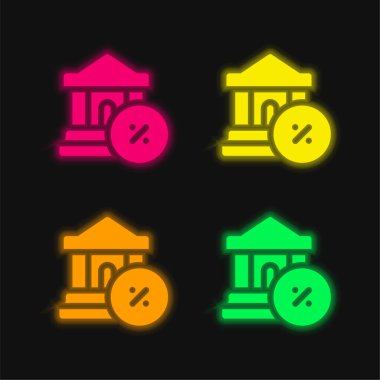 Bank four color glowing neon vector icon clipart