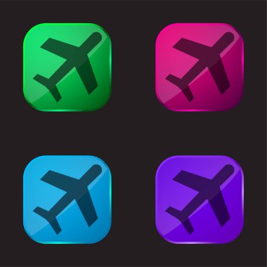 Uçak dört renkli cam düğme simgesi