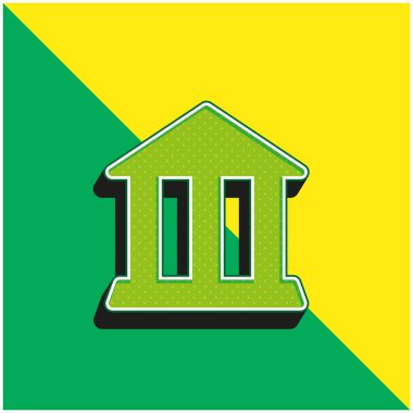Banka Binası Yeşil ve Sarı 3D modern vektör simgesi logosu