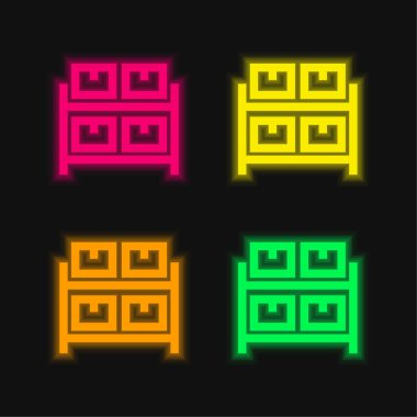 Archive Drawers Furniture four color glowing neon vector icon clipart