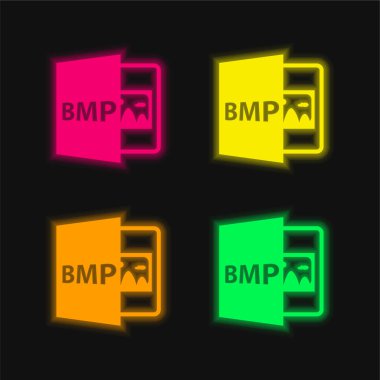 BMP Open File Format four color glowing neon vector icon clipart
