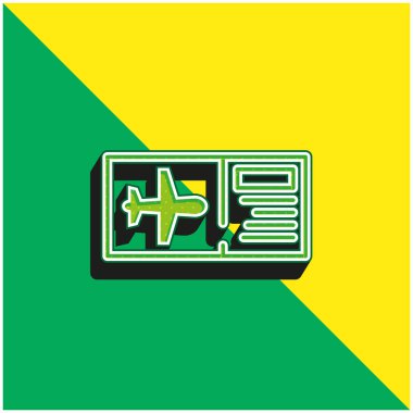 Uçak bileti yeşil ve sarı 3d vektör simgesi