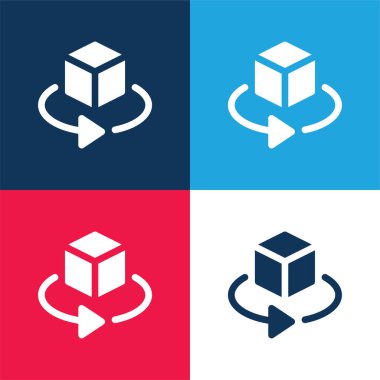 3d mavi ve kırmızı dört renk minimal simge kümesi