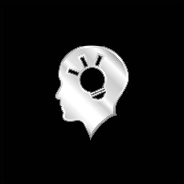 Bald Head Side View With A Lightbulb Inside silver plated metallic icon clipart
