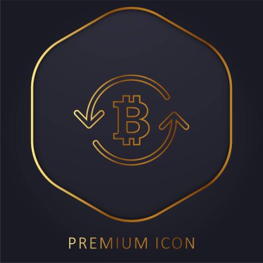 Bitcoin Sembolü Oklar Arasında Dolaşan Altın Hat prim logosu veya simgesi