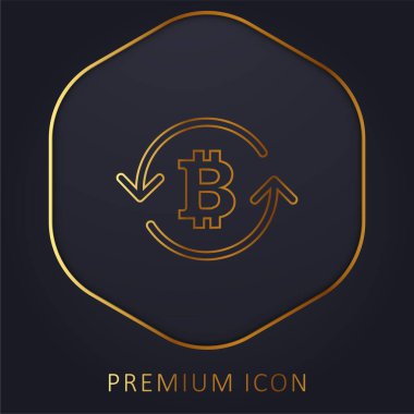 Bitcoin Symbol Inside Circulating Arrows golden line premium logo or icon clipart