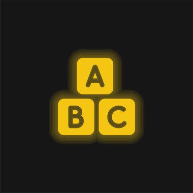 Abc Block yellow glowing neon icon clipart