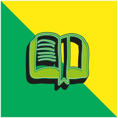 Kitap El Çizimi Yer İmlerine Açılmış Okuma Aracı Yeşil ve Sarı 3d vektör logosu