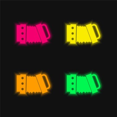 Accordion four color glowing neon vector icon clipart