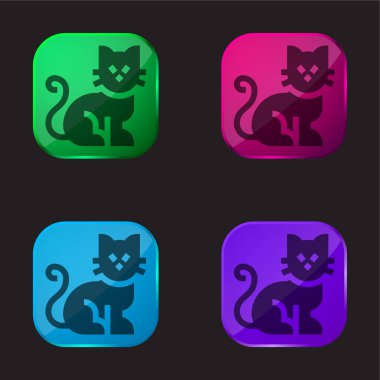 Kara Kedi dört renkli cam düğme simgesi