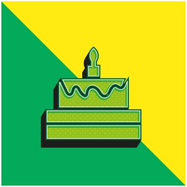 Doğum günü Keki Yeşil ve Sarı 3D vektör simgesi