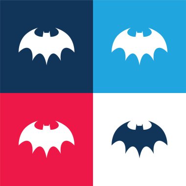 Yarasa Cadılar Bayramı mavi ve kırmızı dört renk minimal simgesi