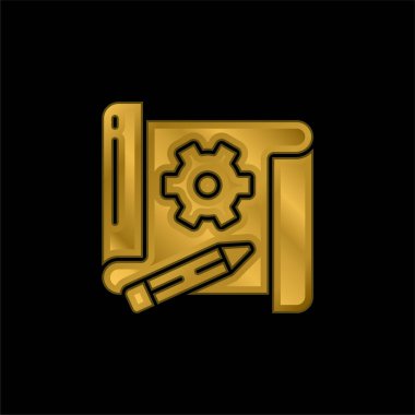 Mimari altın kaplama metalik simge veya logo vektörü