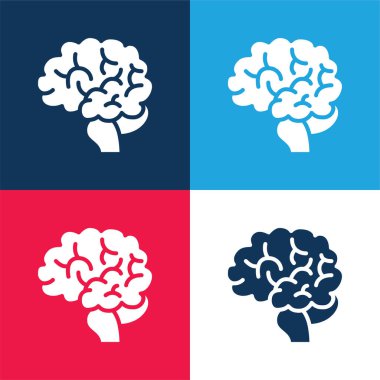Beyin mavisi ve kırmızı dört renk minimal simge kümesi