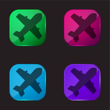 Airplane four color glass button icon clipart