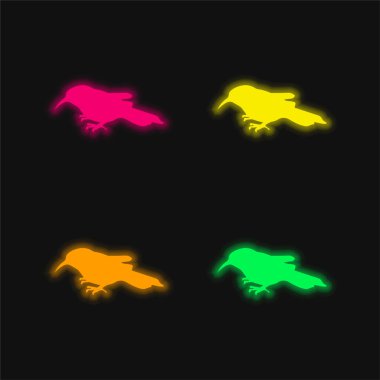 Kuş Yumru Kenar Şekli dört renkli neon vektör simgesi