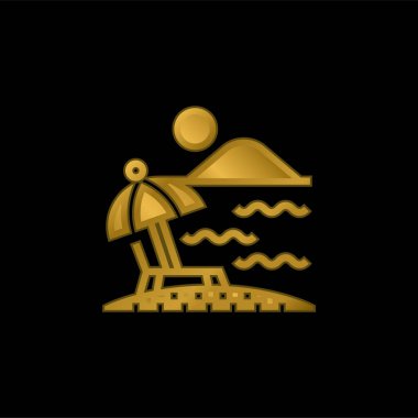 Plaj altın kaplamalı metalik simge veya logo vektörü