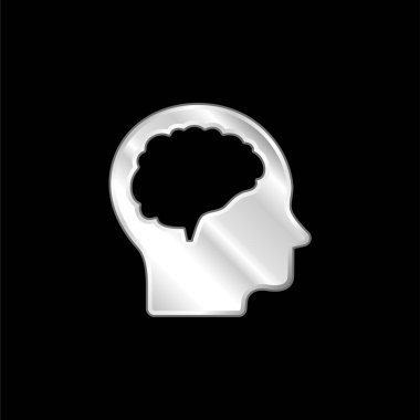 Brain And Head silver plated metallic icon clipart