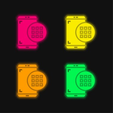Uygulamalar dört renk parlayan neon vektör simgesi