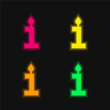Birthday four color glowing neon vector icon clipart
