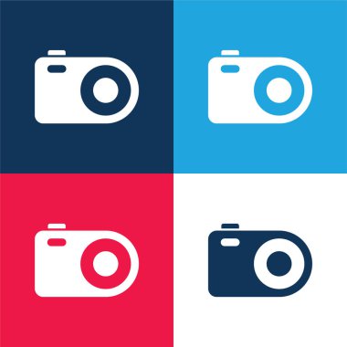 Analojik Fotoğraf Makinesi mavi ve kırmızı dört renk minimal simgesi seti