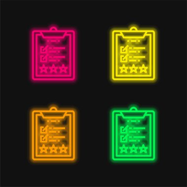 Assessment four color glowing neon vector icon clipart