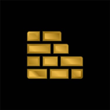 Tuğla duvarlı altın kaplama metalik simge veya logo vektörü